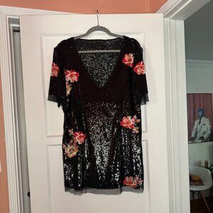 Sequence and Floral Embroidered Party Dress - Zara Size M